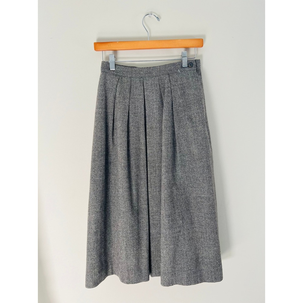 Vintage Prophecy Gray Pure Wool Pleated Midi Skirt Made in USA Dark Academia 26W